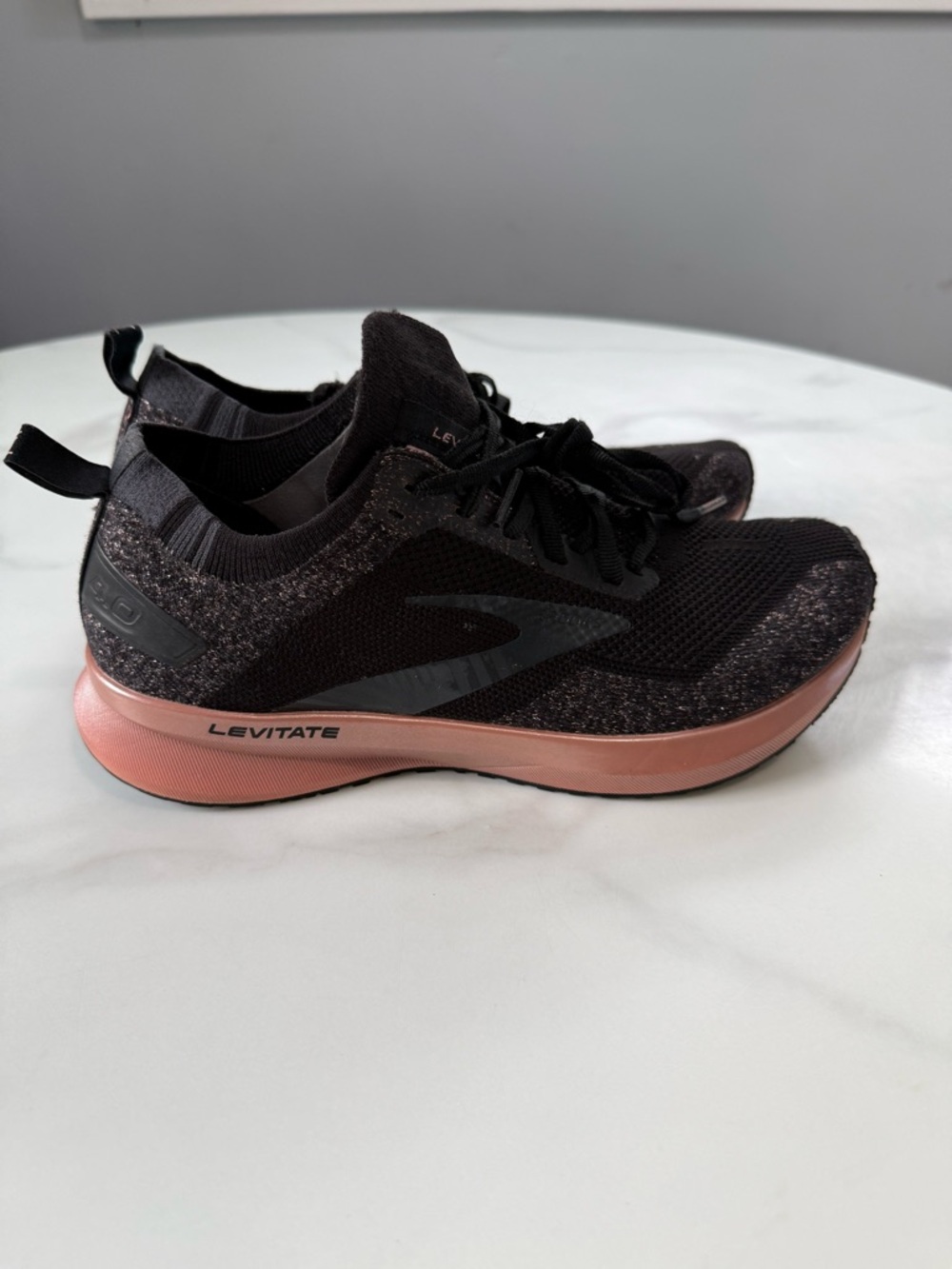Brooks Women's Levitate Running Shoe - Black with Rose Gold Midsole